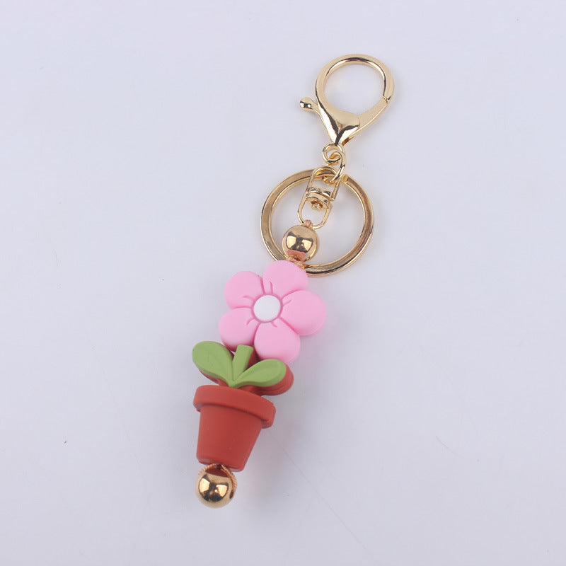 Wholesale Cartoon Daisy Flower Silicone Bead Keychain